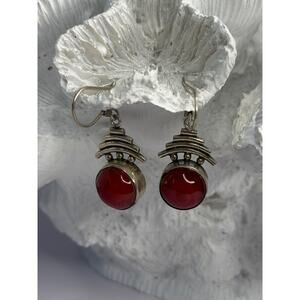 Vintage 925 Sterling Silver Carnelian Earrings